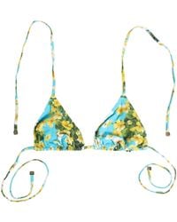 Dolce & Gabbana - Blue Floral Print Nylon Halter Bikini Top Swimwear - Lyst