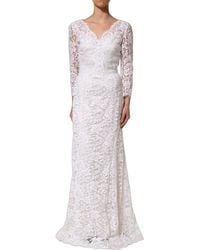 Dolce & Gabbana - Cotton Floral Lace Long Gown Dress Nylon Viscose - Lyst