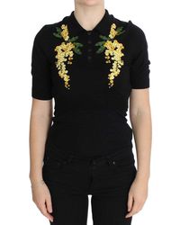 Dolce & Gabbana - Elegant Silk Floral Polo Top - Lyst
