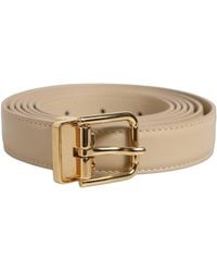 Dolce & Gabbana - Beige Leather Double Wrap Gold Buckle Belt - Lyst