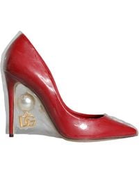 Dolce & Gabbana - Patent Leather Faux Pearl Heels Pumps Shoes - Lyst