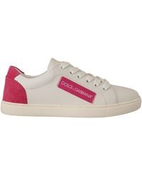 Dolce & Gabbana - White Pink Leather Low Top Sneakers Shoes - Lyst