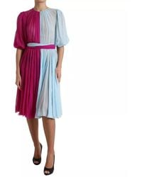 Dolce & Gabbana - Light Blue Silk Two Tone Midi Dress - Lyst