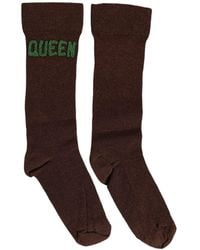 Dolce & Gabbana - Brown Embroidered Cotton Mid Calf Accessory Socks - Lyst