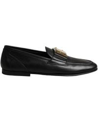 Dolce & Gabbana - Black Leather Logo Plaque Loafers Men Shoes - Lyst