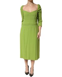 Dolce & Gabbana - Silk Sweetheart Neckline Midi Dress Viscose - Lyst