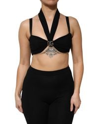 Dolce & Gabbana - Black Cropped Viscose Halter Bustier Top - Lyst