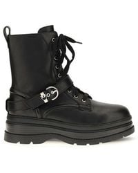 Pinko - Calf Leather Bos Taurus Lace-Up Boots - Lyst