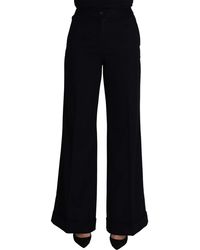 Dolce & Gabbana - Dolce Gabbana Black Wide Leg Flared Trouser Cashmere Pants - Lyst