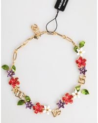 Dolce & Gabbana - Gold Brass Logo Detail Floral Fashion Jewelry Necklace - Lyst