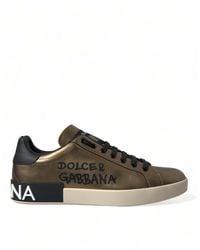 Dolce & Gabbana - Bronze Leather Portofino Logo Men Sneakers Shoes - Lyst