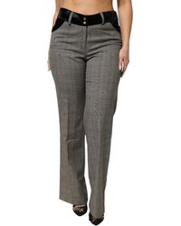 Bencivenga - Gray Wool Blend Plaid Straight Leg Velvet Waist Pants - Lyst