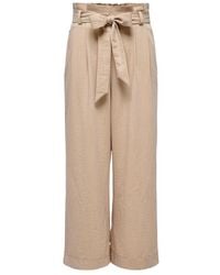 ONLY - Beige Viscose Casual Pants - Lyst