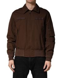 Dolce & Gabbana - Brown Cotton Stretch Full Zip Bomber Jacket - Lyst