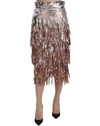 Dolce & Gabbana - Dolce Gabbana Sequin Embellished Fringe Midi Pencil Skirt - Lyst