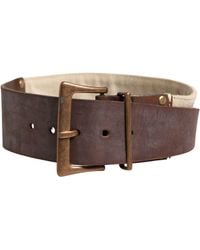 Ermanno Scervino - Beige Brown Leather Canvas Metal Buckle Belt - Lyst