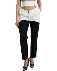 Dolce & Gabbana - Black White Cotton Cut Out Waist Tapered Pants - Lyst