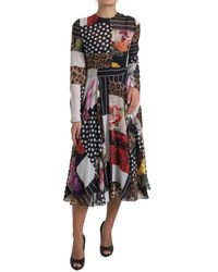 Dolce & Gabbana - Multicolor Patchwork Floral Leopard Dress - Lyst