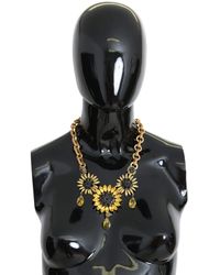 Dolce & Gabbana - Gold Brass Chain Crystal Sunlower Pendants Necklace - Lyst