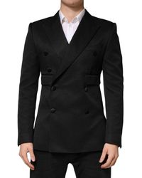 Dolce & Gabbana - Black Cotton Double Breasted 2 Button Blazer - Lyst