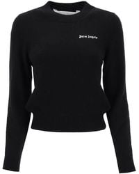 Palm Angels - Cropped Sweater With Logo Embroidery - Lyst
