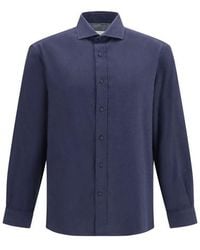 Brunello Cucinelli - Blue Cotton Dress Shirt - Lyst