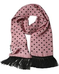 Dolce & Gabbana - Pink Polka Dot Silk Fringed Lace Stole Scarf - Lyst