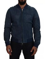 Dolce & Gabbana - Blue Leather Perforated Full Zip Jacket - Lyst