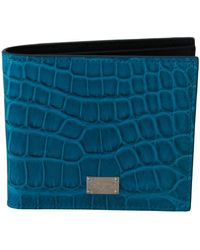 Dolce & Gabbana - Blue Card Holder Bifold Logo Exotic Skin Wallet - Lyst