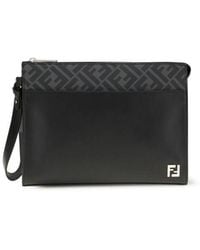 Fendi - Black Calf Leather Bos Taurus Clutch Bag - Lyst