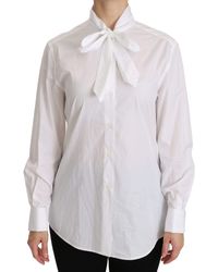 Dolce & Gabbana - White Cotton Ascot Collar Long Sleeves Top - Lyst