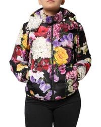 Dolce & Gabbana - Multicolor Floral Hooded Puffer Quilted Jacket - Lyst