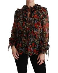 Dolce & Gabbana - Pussy-bow Ruffled Floral-print Silk-chiffon Blouse - Lyst