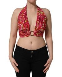 Dolce & Gabbana - Red Paisley Silk Halter Neck Crop Tank Top - Lyst