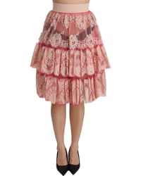 Dolce & Gabbana - Pink Lace Layered High Waist Knee Length Skirt - Lyst