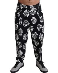Dolce & Gabbana - Black Leaf Cotton Stretch Trouser Pants Pants - Lyst