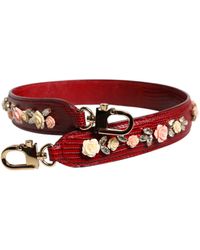 Dolce & Gabbana - Red Leather Floral Embellish Bag Shoulder Strap - Lyst