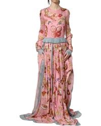 Dolce & Gabbana - Light Pink Bread Print Pleated Maxi Dress - Lyst