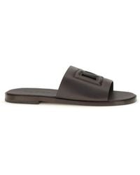 Dolce & Gabbana - Brown Calf Leather Bos Taurus Flat Sandals - Lyst