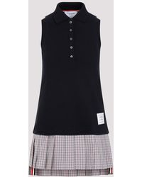 Thom Browne - Navy Blue Cotton Mini Pleated Bottom Polo Dress - Lyst