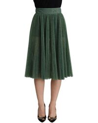 Dolce & Gabbana - Metallic High Waist A-Line Pleated Skirt - Lyst