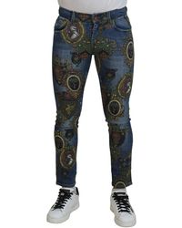 Dolce & Gabbana - Medal Print Slim Fit Cotton Jeans - Lyst