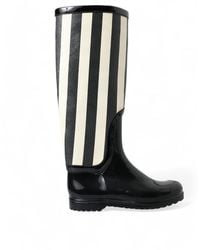 Dolce & Gabbana - Striped Knee High Flat Boots By A Luxury Designer - Lyst