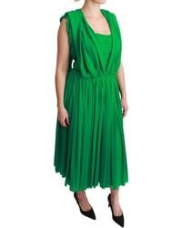 Dolce & Gabbana - 100% Silk Sleeveless Pleated Maxi Dress - Lyst