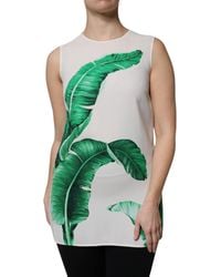 Dolce & Gabbana - White Banana Leaf Print Round Neck Tank Top - Lyst
