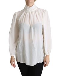 Dolce & Gabbana - White Silk Pussy Bow Long Sleeved Top Blouse - Lyst