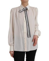 Dolce & Gabbana - Off White Long Sleeve Button Down Blouse Top - Lyst