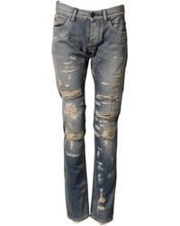 Dolce & Gabbana - Tattered Skinny Denim Trouser Jeans - Lyst