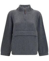 Brunello Cucinelli - Gray Cashmere Sweatshirt - Lyst