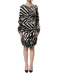 Dolce & Gabbana - Zebra Ruched Silk Mini Dress Elastane - Lyst